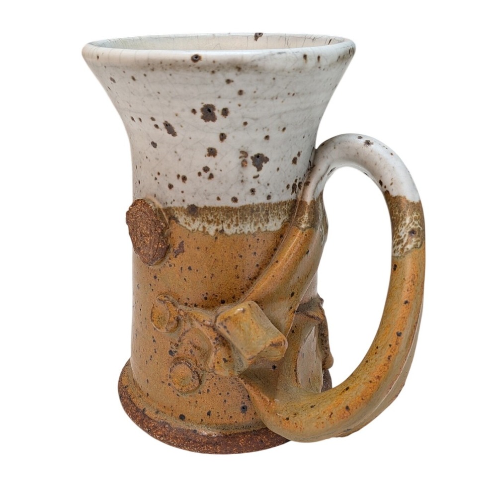 H Mueller Signed Studio Pottery Mug 5.75" Speckled Brown Stoneware 1374